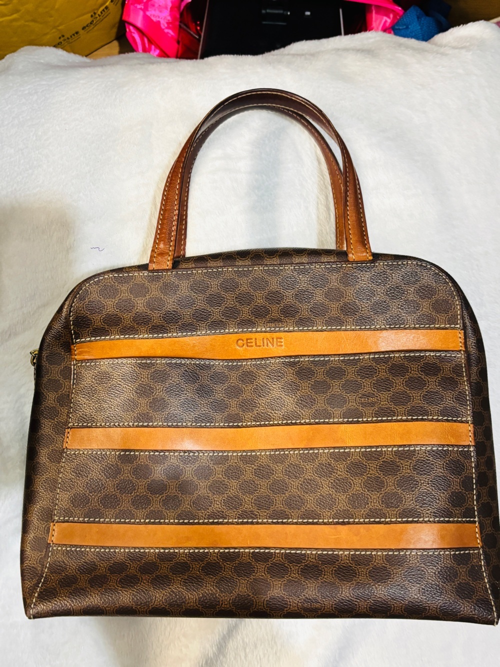 Vintage Celine Macadam Boston Top Handle Bag brown canvas (pvc) leather Italy - Picture 2 of 15